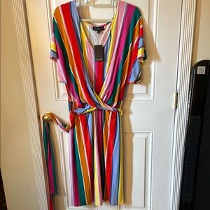 Eloquii Rainbow Wrap Midi Dress with Vneck